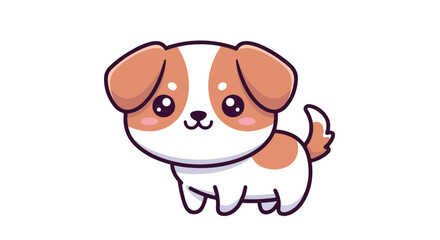 Obraz premium Cartoon illustration of a cute white and brown puppy with big eyes standing against a clean white background.