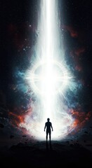 Silhouette of a Man Facing a Cosmic Portal