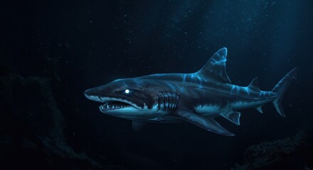 Majestic Deep Sea Shark Digital Painting of an Oceanic Predator