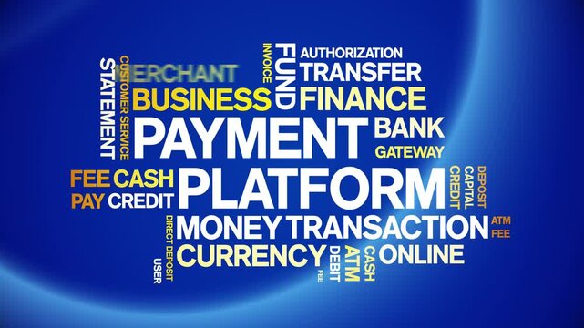 Payment Platform animated word cloud-text design animation tag kinetic typography seamless loop.