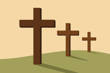 Flat vector three crosses at different distances creating perspective