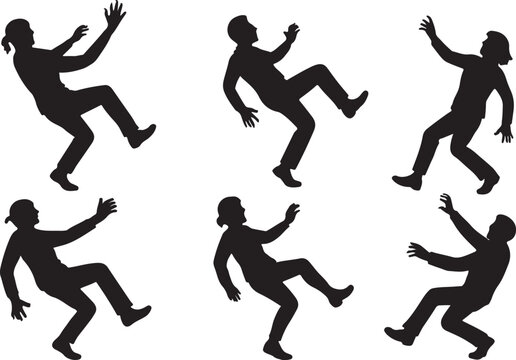  Silhouette vector set of people falling down slipping and tripping backwards in danger poses