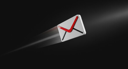 Fototapeta premium 3D email envelope icon with motion blur on dark background