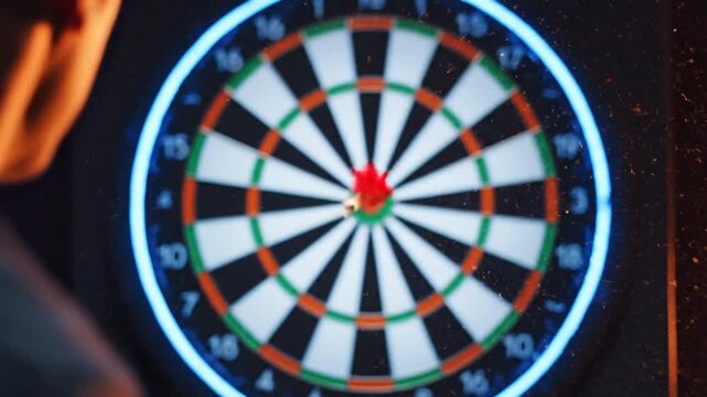 Dart board game focus.