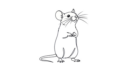Simple Line Drawing of Standing Mouse.
