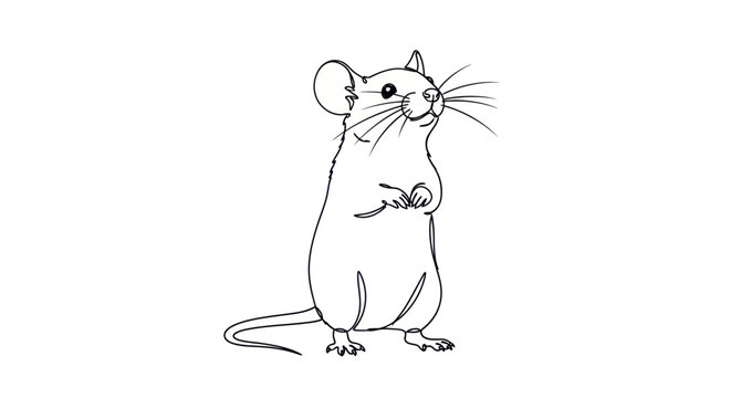 Simple Line Drawing of Standing Mouse.