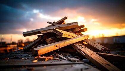 FlyPro Firefly Broken Wooden Planks Pile Suggesting Construction Safety Breakdown