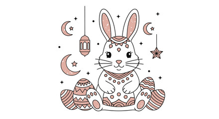 Easter Bunny with Decorated Eggs and Hanging Ornaments