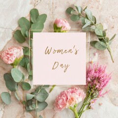 A Womens Day greeting with flowers and happy message