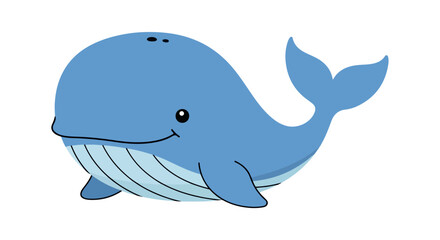 A cartoon blue whale with a smiling face and white underbelly on a clean white background.