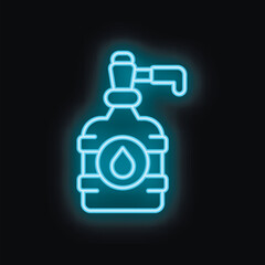 Fototapeta premium Blue neon icon of a water cooler glowing on a black background