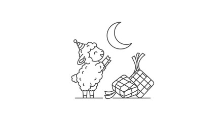 Lamb on Moonlit Night with Wrapped Candy and Stack of Sweets