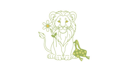 Cute Lion Cub with Flower and Leaf Lantern