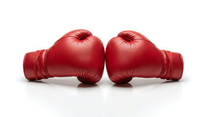 Bright red boxing gloves resting on clean white surface ready for training session