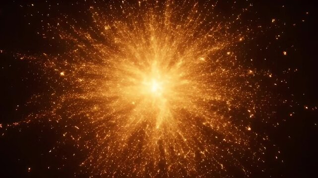 Champagne color sparkle explosion warm tone glow on black background