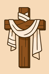 Flat vector illustration of a wooden cross wrapped in white bandage strips