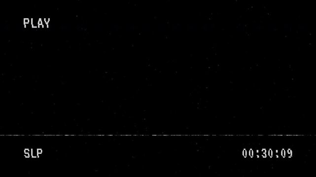 Retro VHS overlay with play icon, old VHS play and timecode