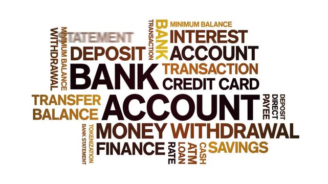 Bank Account animated word cloud-text design animation tag kinetic typography seamless loop.