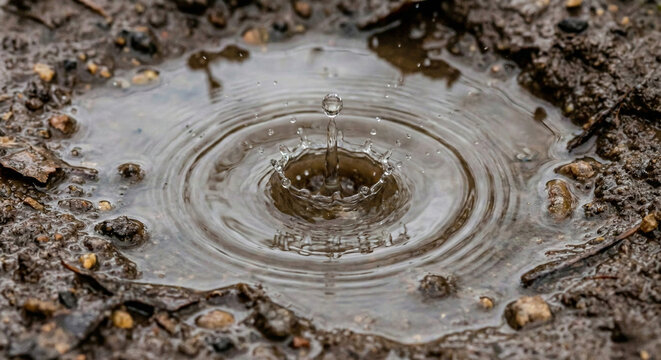 Raindrop Splashing in a Shallow Spring Mud Puddle