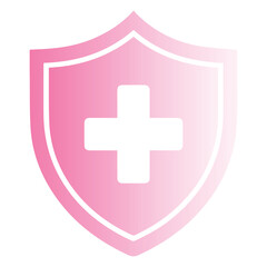 Obraz premium A minimalist vector icon of a pink shield with a white medical cross in the center, representing healthcare protection, medical insurance, and safety
