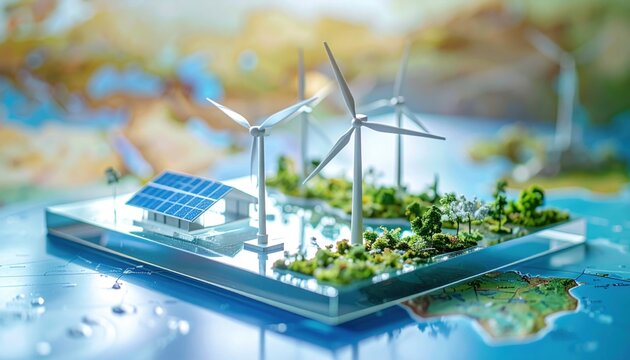 FlyPro Firefly Arrangement of Renewable Energy Model Components Miniature Wind Turbines, Solar Cells, and Hydroelectric Turbines on a