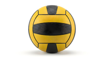 Bright yellow and black water polo ball on clean white surface