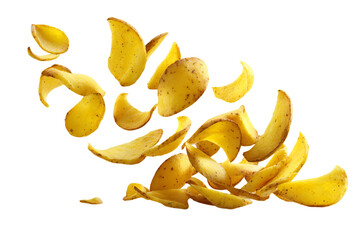 Flying Potato Chips on White Background