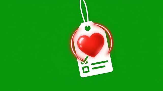 Heart Checklist Tag on Green Background.