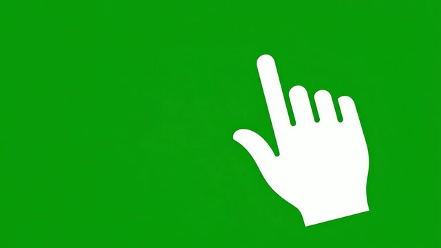 White Hand Cursor Icon on Green Background.