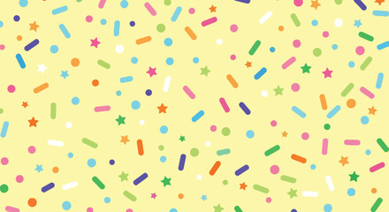 Obraz premium Vibrant and whimsical confectionery sprinkle pattern on a cheerful pale yellow backdrop creating a delightful and celebratory aesthetic for various