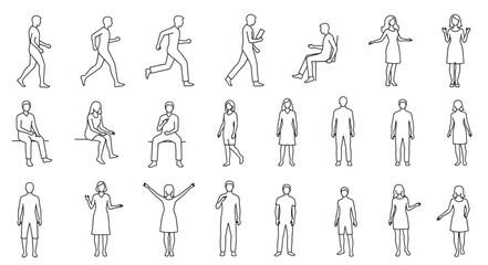 Collection of human figure sketches in various poses and activities. © Rizal