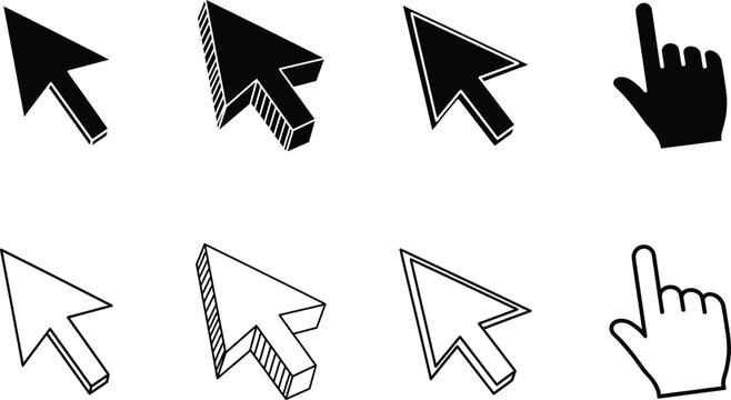 A collection of computer mouse cursor icons in various styles and designs