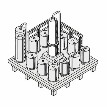 Industrial Equipment Diagram with Cylinders and Pipes.