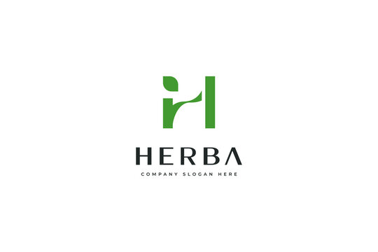 Initial Letter H Healthy Herbal Herb Harvest with Flower Leaf, Beauty Floral Leaves Plant Decoration for Vegan Fresh Natural Nutrition