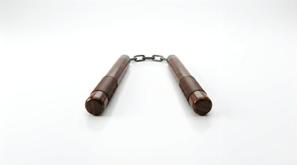 Brown metal nunchaku connected by a small chain link
