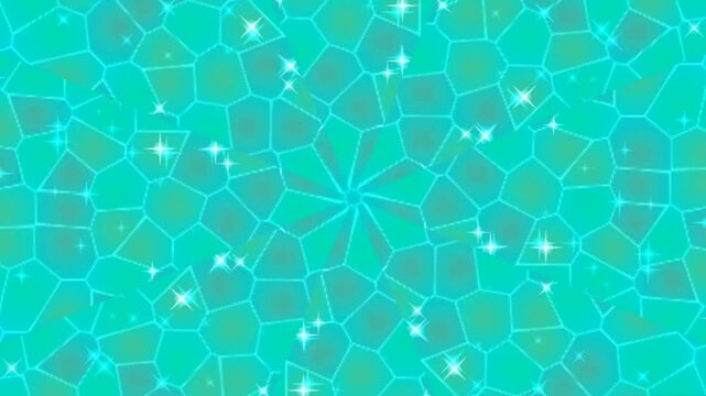 An elegant turquoise mosaic pattern animation with twinkling star effects and gentle kaleidoscopic movement. A calming and luxurious backdrop for beauty, wedding, or relaxation content.