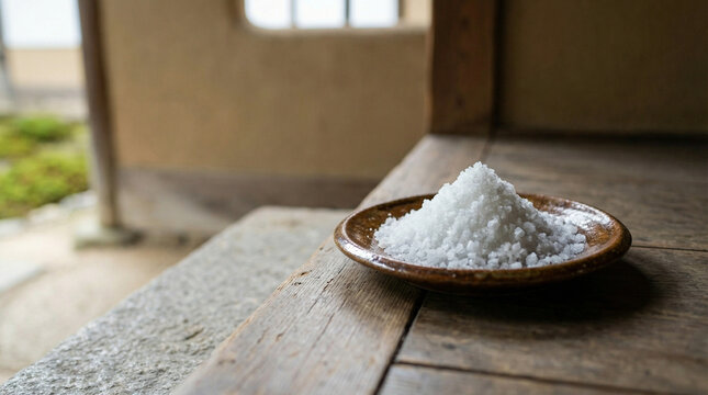 日本の伝統的な盛り塩 厄除けと浄化のための小皿の塩