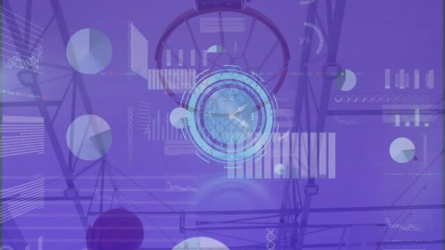 Animation of clock and statistics and data processing over basketball player