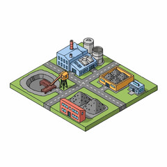 Obraz premium Isometric Factory Buildings and Industrial Equipment.