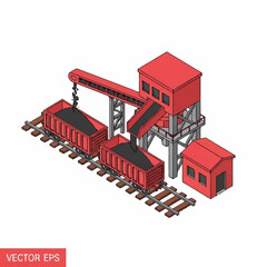 Obraz premium Red Train Cars and Crane System.
