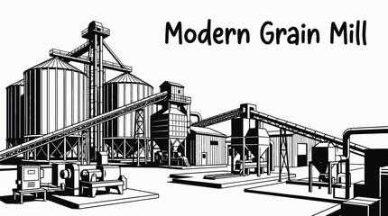 modern grain mill in an agricultural facility representing industrial food production processing and advanced farming technology © Evan