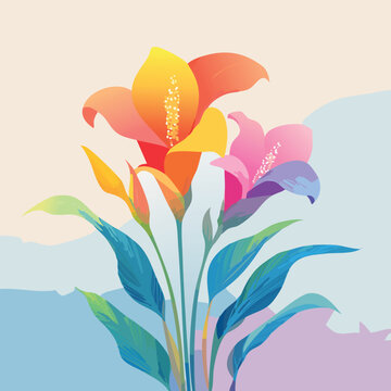 Colorful digital illustration of calla lilies