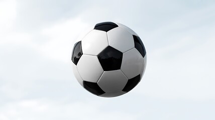 Naklejka premium A soccer ball floating against a cloudy sky background