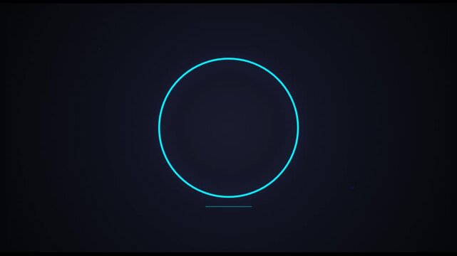 A thin blue circle glows against a dark background video with a white space below.