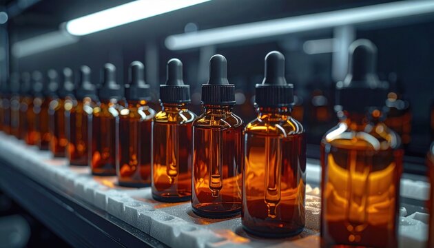 FlyPro Firefly Labeled Amber Glass Bottles of Viscous Serum Packed in Foam Inserts Detailed Photographic Capture