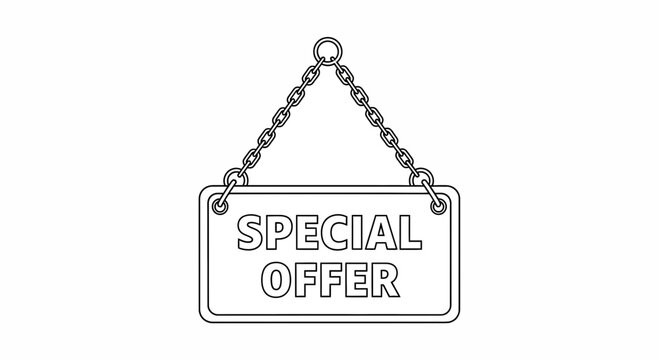 Special Offer Sign Hanging with Chain, Retail Promotion, Discount Announcement