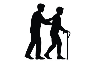Young Person Helping Elderly Person with Cane