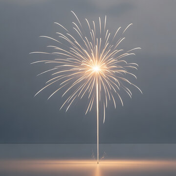 Golden fireworks explosion with radiant trails against gray background