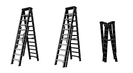 Versatile Ladder Collection: Open A-Frame, Tall Straight, and Folded Compact