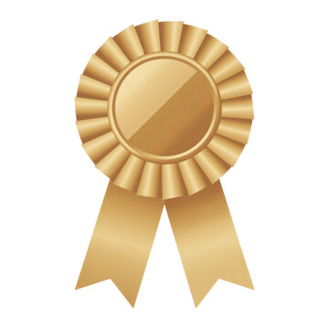 Golden ribbon rosette symbol decoration isolated on a transparent background
